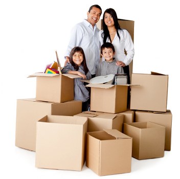 Packed boxes and furniture prepared for a flat removal in East London